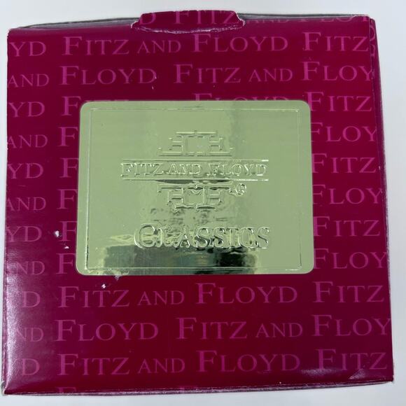 Fitz and Floyd Glass Ornament Snowy Woods Motif Gold Blue Purple Bow - Picture 9 of 10